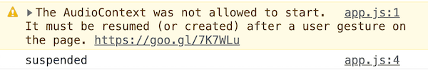 Web Audio API AudioContext warning in Chrome Dev Tools console