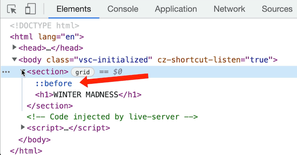 examining the pseudo-element in the developer console