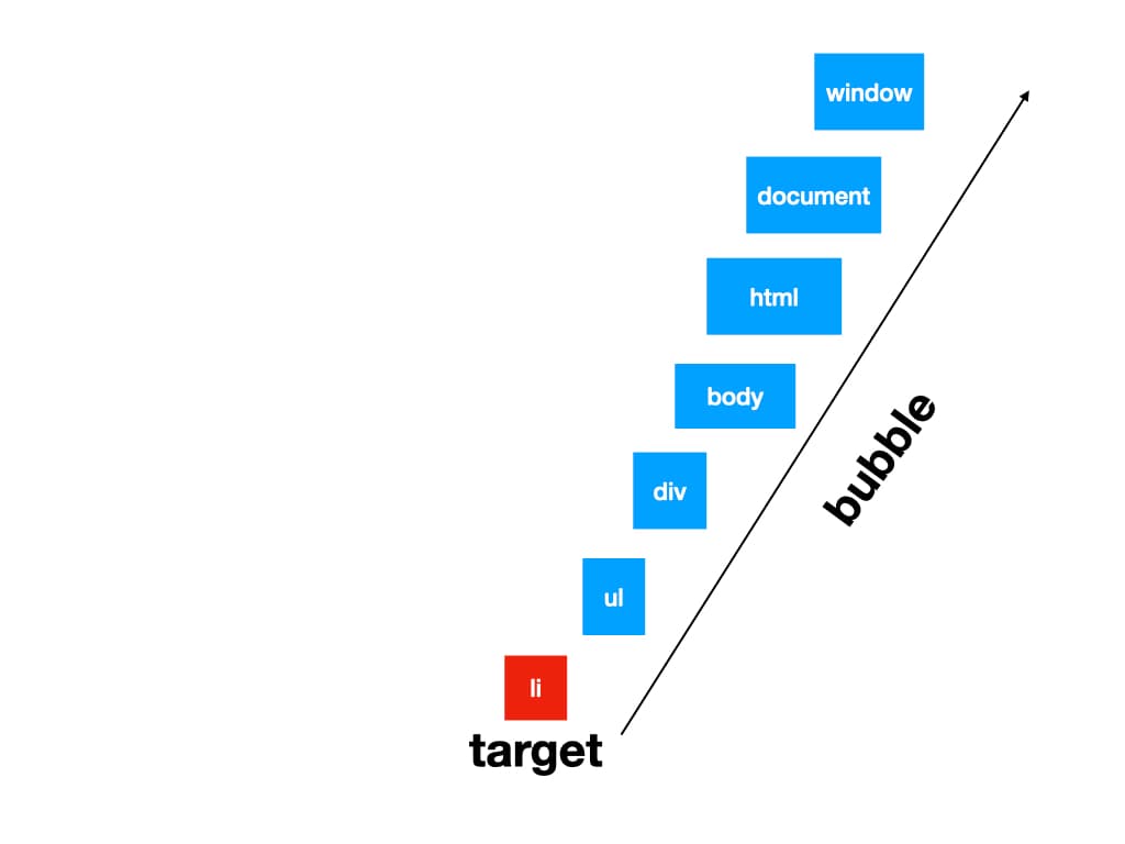 The bubble phase in relationship to HTML element hierarchy