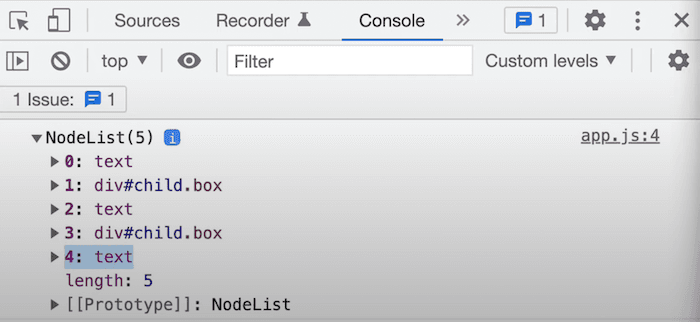 node list with five elements