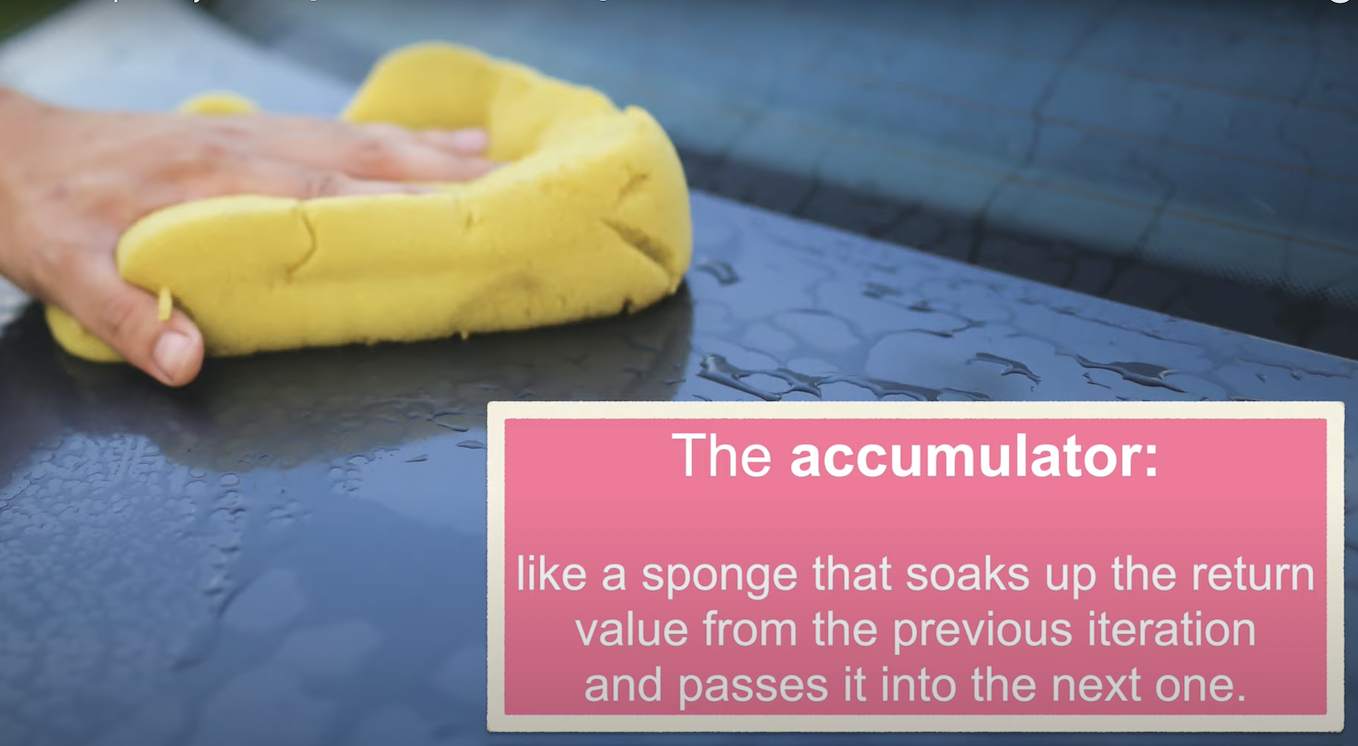 the reduce method's accumulator is like a sponge