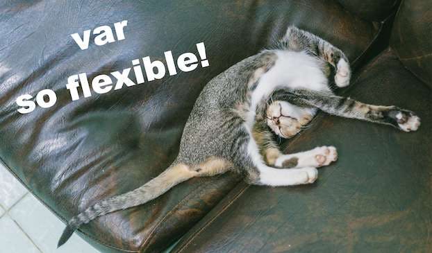 JavaScript's 'var' keyword is flexible like a cat