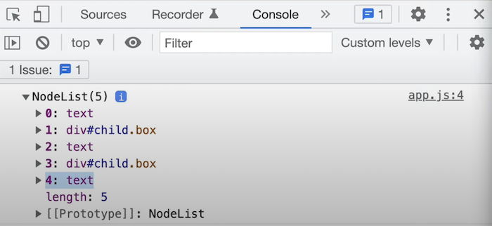 node list with five elements