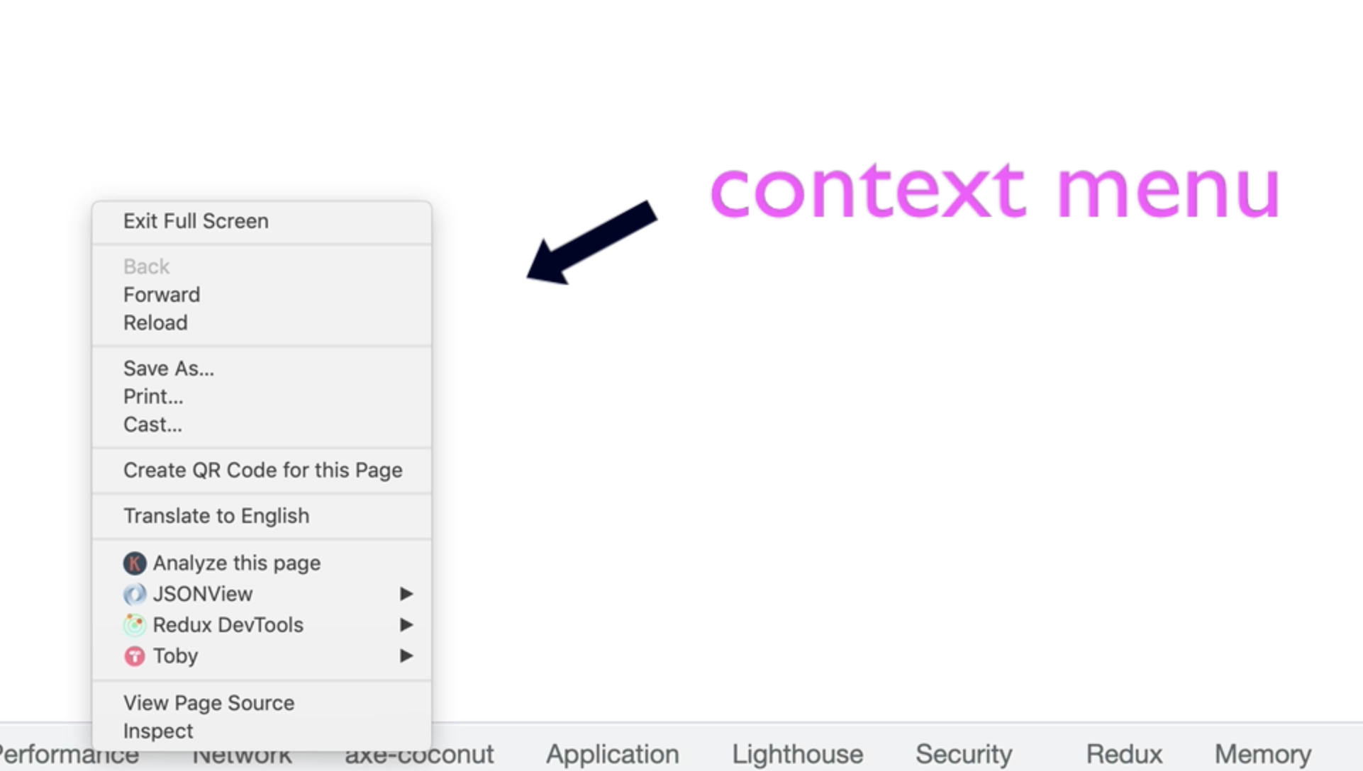 context menu popup on a Mac